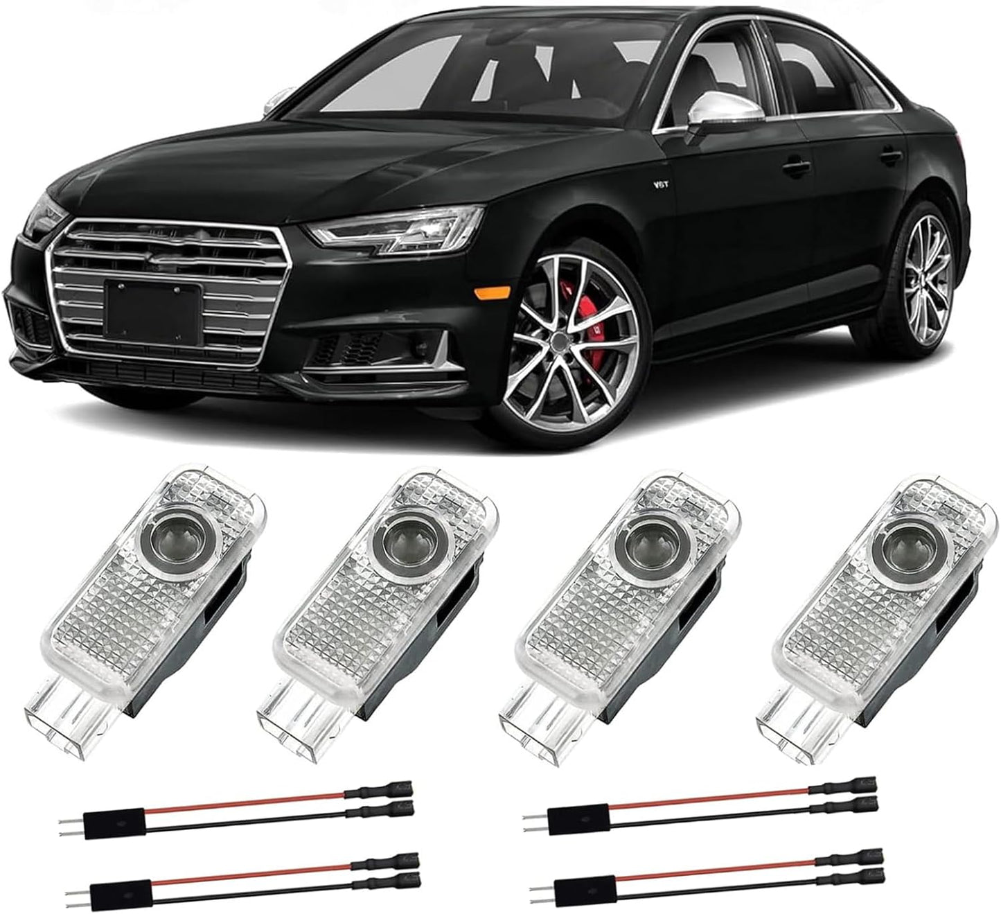 4pcs Car Welcome Light for Audi A1/A3/A4/A5/A6/Q3/Q5/Q7/A7/A8/R8/TT Courtesy Lights Under Door, LED Threshold for Car Doors