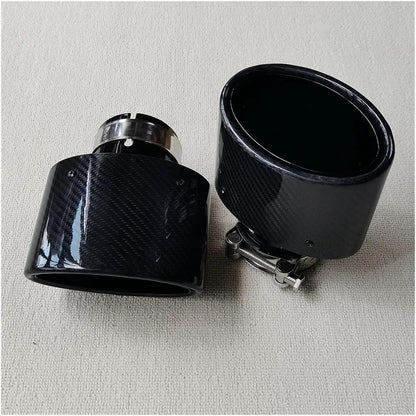 Tubo de Escape del Coche 1 Boquilla De Escape Rizada Fibra Carbono Brillante Ovalada Universal Acero Inoxidable Negro Para Coche(ID 70MM-OD 130MM)