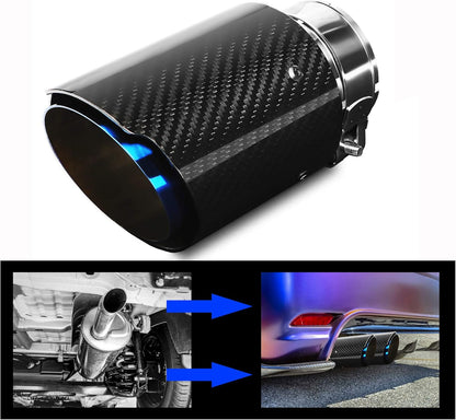 Exhaust Tips Muffler Stainless Steel and Carbon Fiber Glossy Automotive Exhaust End Pipe, Inlet 63mm (2.5") Outlet 89mm (3.5")