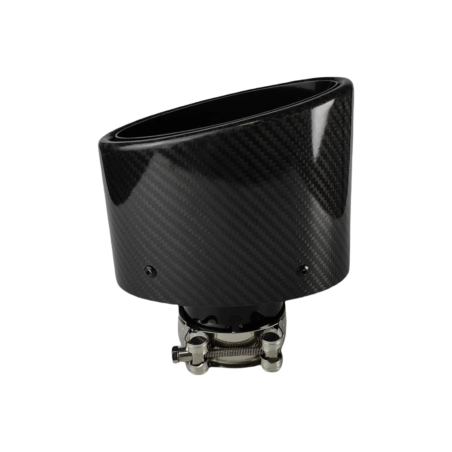 1 Uds Universal coche brillante fibra de carbono silenciador punta tubo de escape boquilla decoración inoxidable plata ovalada 150mm inclinación izquierda derecha