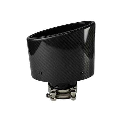 1 Uds Universal coche brillante fibra de carbono silenciador punta tubo de escape boquilla decoración inoxidable plata ovalada 150mm inclinación izquierda derecha