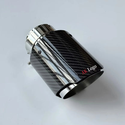 (Akrapovic) Tubo de escape individual Universal para coche, boquilla de escape de silenciador plateado de fibra de carbono de sarga brillante para logotipo AK, 1 Uds.