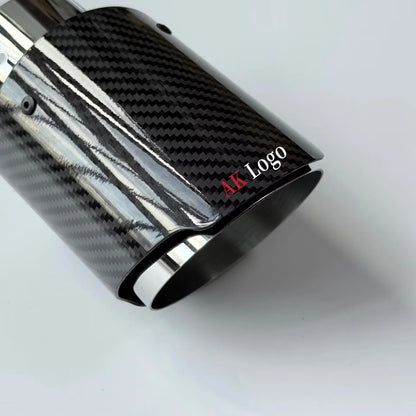 (Akrapovic) Tubo de escape individual Universal para coche, boquilla de escape de silenciador plateado de fibra de carbono de sarga brillante para logotipo AK, 1 Uds.