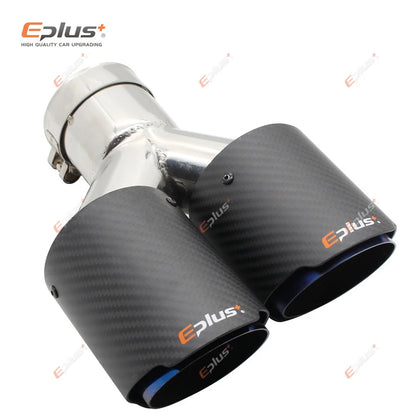 EPLUS Silenciador mate de fibra de carbono para coche, punta en forma de Y, silenciador de tubo de escape de doble salida, decoración de boquilla, Universal, azul inoxidable