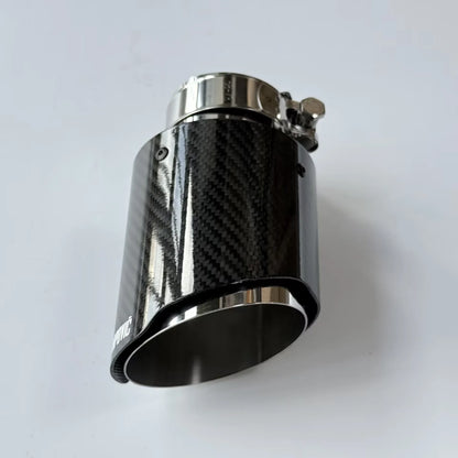 (Akrapovic) Tubo de escape individual Universal para coche, boquilla de escape de silenciador plateado de fibra de carbono de sarga brillante para logotipo AK, 1 Uds.