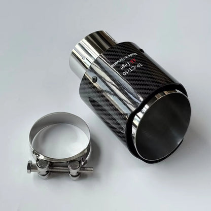 (Akrapovic) Tubo de escape individual Universal para coche, boquilla de escape de silenciador plateado de fibra de carbono de sarga brillante para logotipo AK, 1 Uds.