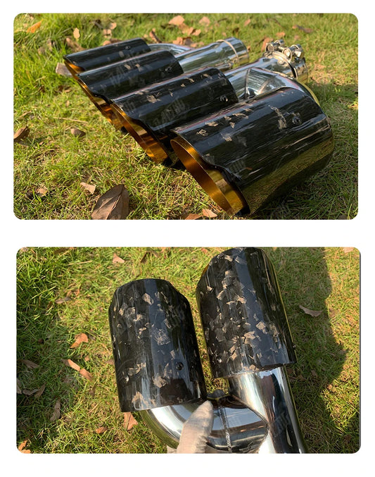 Accesorios universales para automóvil tipo H, tubo de escape de doble salida mejorado, boquilla de punta de silenciador de fibra de carbono forjado, 1 unidad