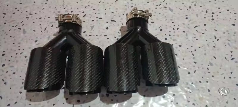 Silenciador de fibra de carbono brillante para coche, punta en forma de Y, silenciador de tubo de escape de doble salida, decoración de boquilla, Universal, negro inoxidable