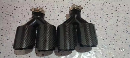 Silenciador de fibra de carbono brillante para coche, punta en forma de Y, silenciador de tubo de escape de doble salida, decoración de boquilla, Universal, negro inoxidable