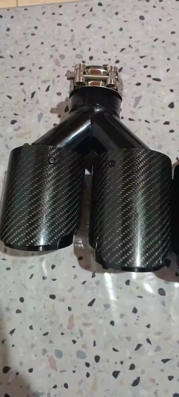 Silenciador de fibra de carbono brillante para coche, punta en forma de Y, silenciador de tubo de escape de doble salida, decoración de boquilla, Universal, negro inoxidable