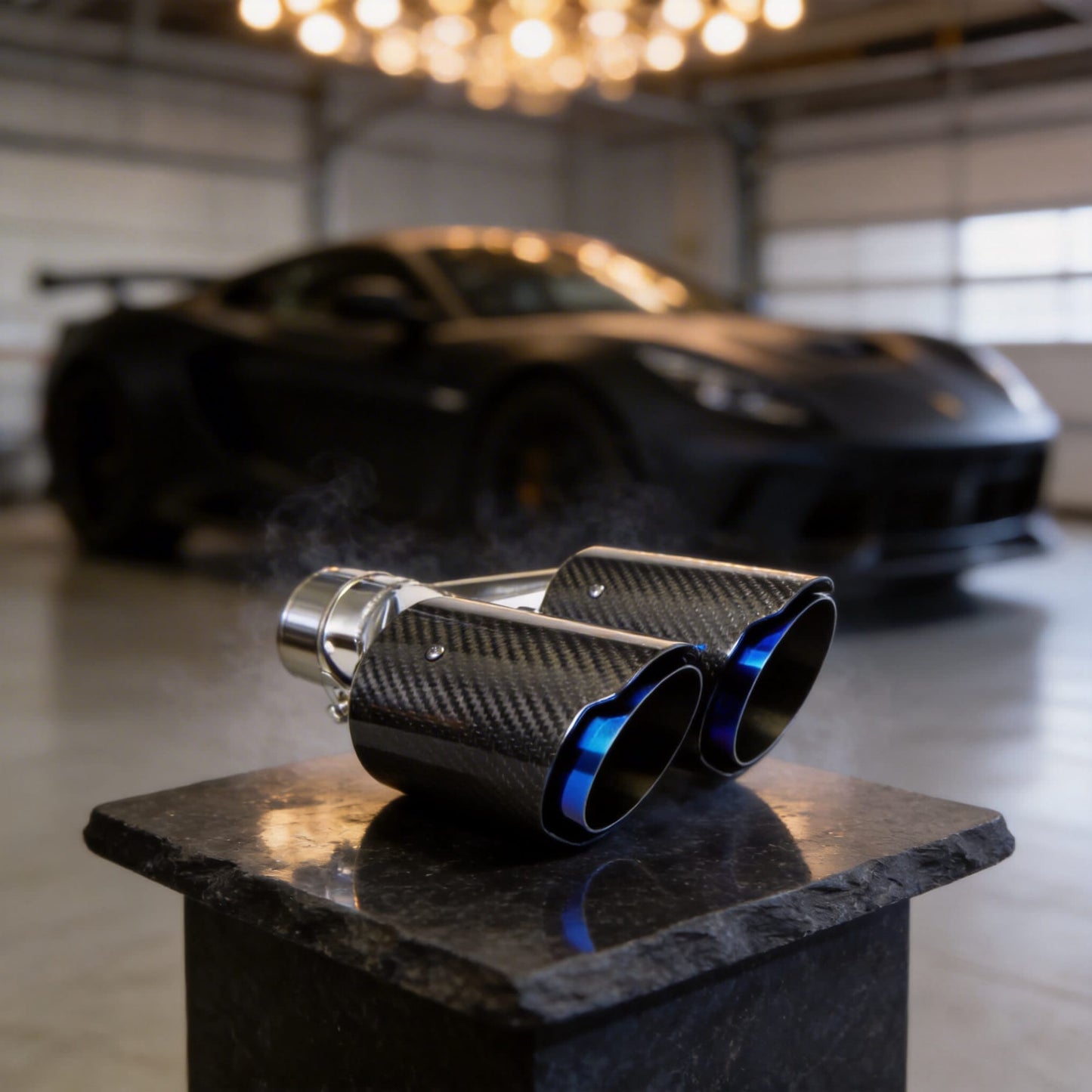 Tubo de escape doble de acero inoxidable de 60 mm (2,36"), silenciador engrosado, salida de escape de coche de 3,5" de fibra de carbono (azul brillante, tostado y negro)