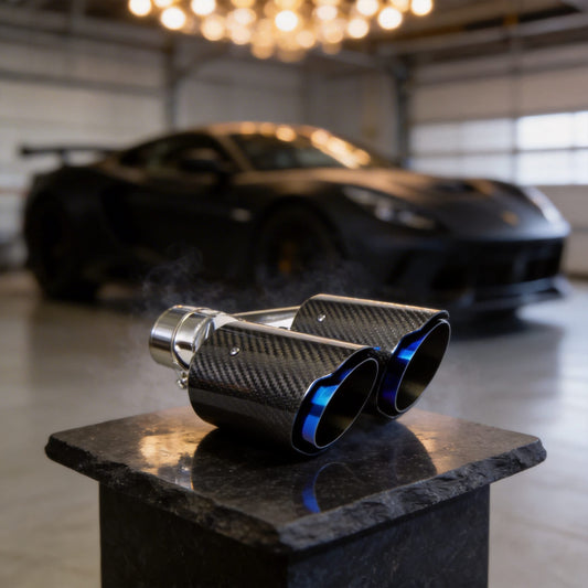 Tubo de escape doble de acero inoxidable de 60 mm (2,36"), silenciador engrosado, salida de escape de coche de 3,5" de fibra de carbono (azul brillante, tostado y negro)