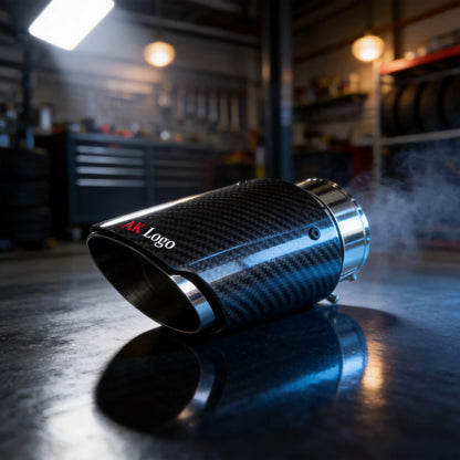 (Akrapovic) Tubo de escape individual Universal para coche, boquilla de escape de silenciador plateado de fibra de carbono de sarga brillante para logotipo AK, 1 Uds.