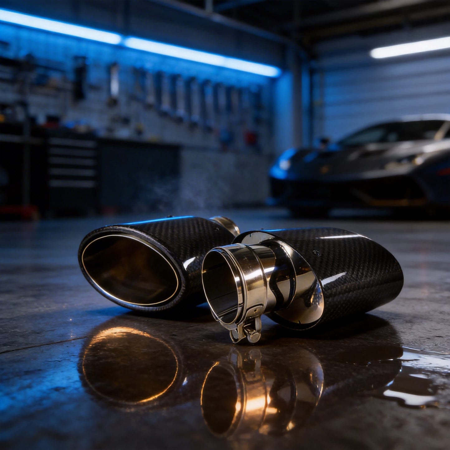 1 Uds Universal coche brillante fibra de carbono silenciador punta tubo de escape boquilla decoración inoxidable plata ovalada 150mm inclinación izquierda derecha