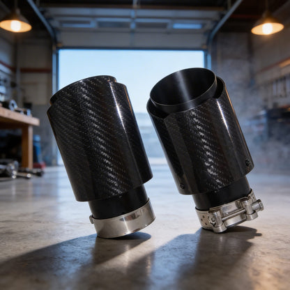 Universal coche brillante fibra de carbono silenciador punta sistema de escape silenciador tubo boquilla recta inoxidable negro