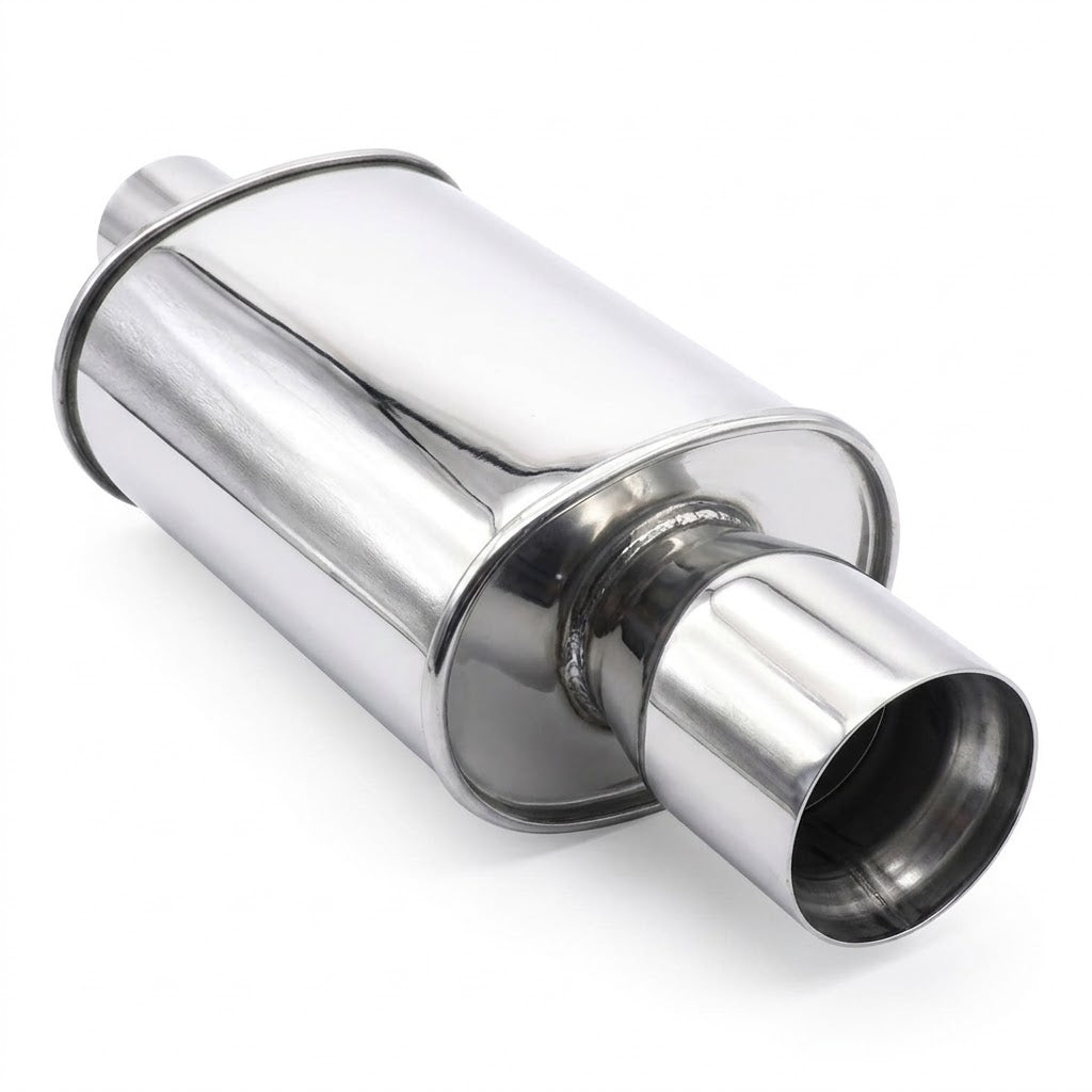 Exhaust Muffler 2.5 Inch (63MM) Inlet/3 Inch (73MM) Automotive Outlet 11.8 Inch (300MM) Stainless Steel
