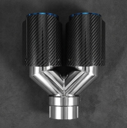 Tubo de escape doble de acero inoxidable de 60 mm (2,36"), silenciador engrosado, salida de escape de coche de 3,5" de fibra de carbono (azul brillante, tostado y negro)
