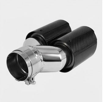 63mm Dual Muffler Tip Carbon Fiber Car Exhaust Pipe Tail Rear Tip Throat Tail (2PCS-Silver Shiny Black)