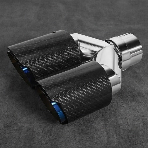 Tubo de escape doble de acero inoxidable de 60 mm (2,36"), silenciador engrosado, salida de escape de coche de 3,5" de fibra de carbono (azul brillante, tostado y negro)