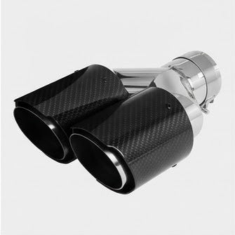 63mm Dual Muffler Tip Carbon Fiber Car Exhaust Pipe Tail Rear Tip Throat Tail (2PCS-Silver Shiny Black)