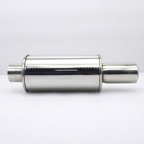 Silenciador de escape de 2,5 pulgadas (63 mm) de entrada doble/3 pulgadas (73 mm) de salida doble para automóvil de 20,9 pulgadas (530 mm) de longitud completa de acero inoxidable plateado